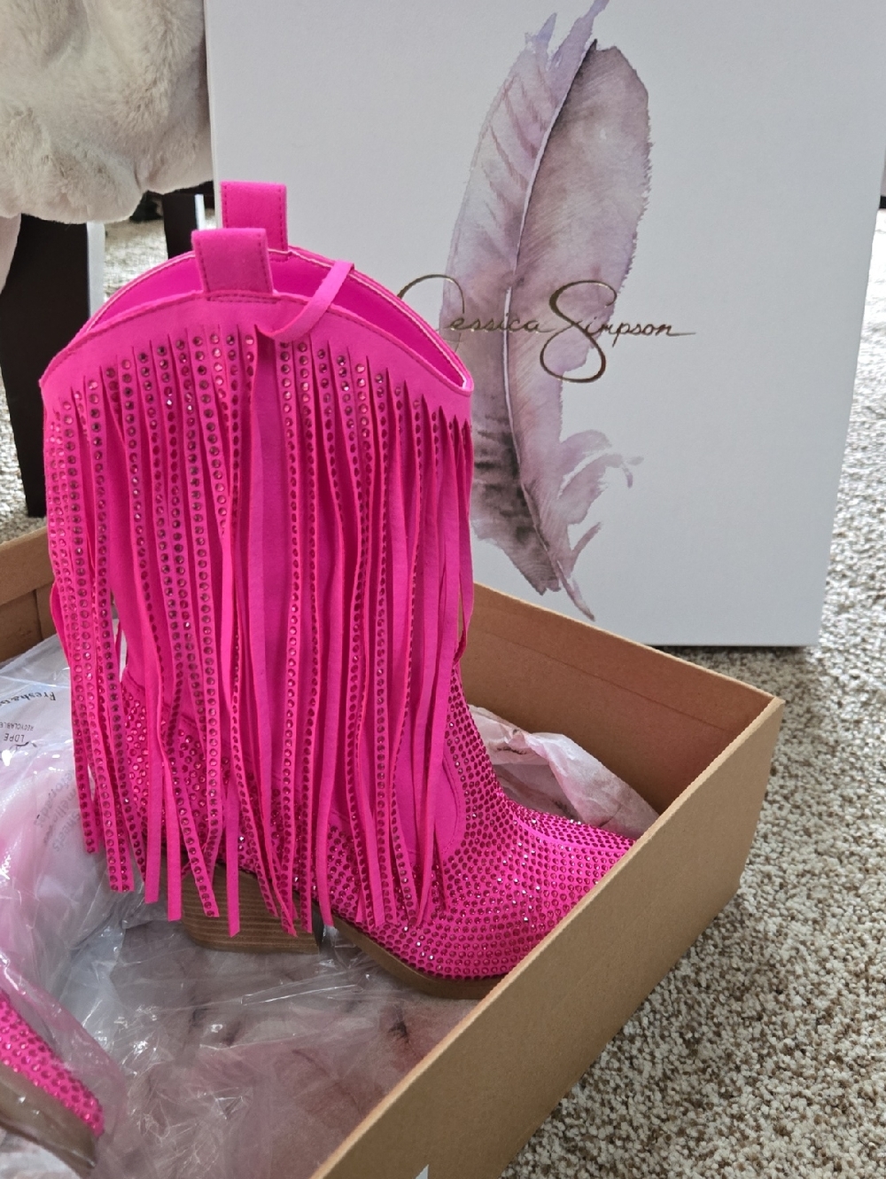 Jessica Simpson Neon Pink Fringe Rhinestone Ankle Boot